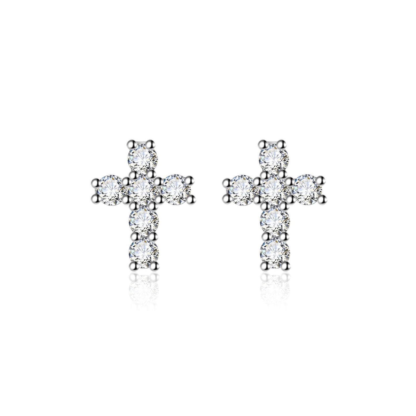 Sterling Silver Moissanite Cross Stud Earrings