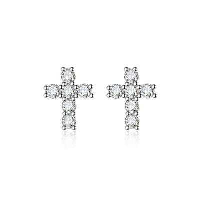 Sterling Silver Moissanite Cross Stud Earrings