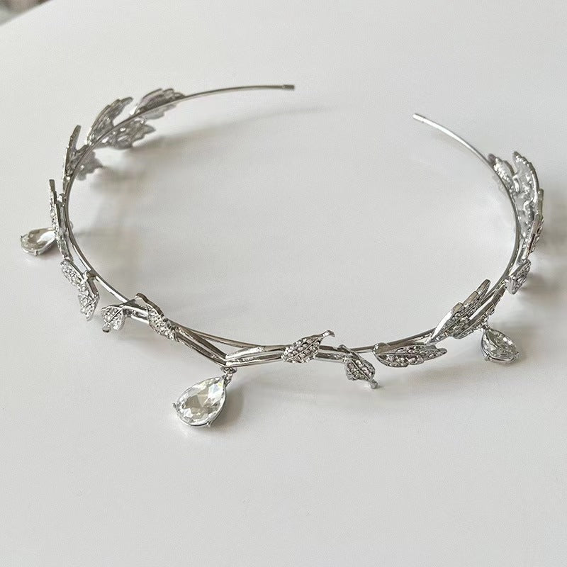 Elegant Rhinestone Leaf Bridal Hairband and Necklace Set