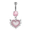 Heart Shape Zircon Inlay Belly Ring with Butterfly and Wing Accents