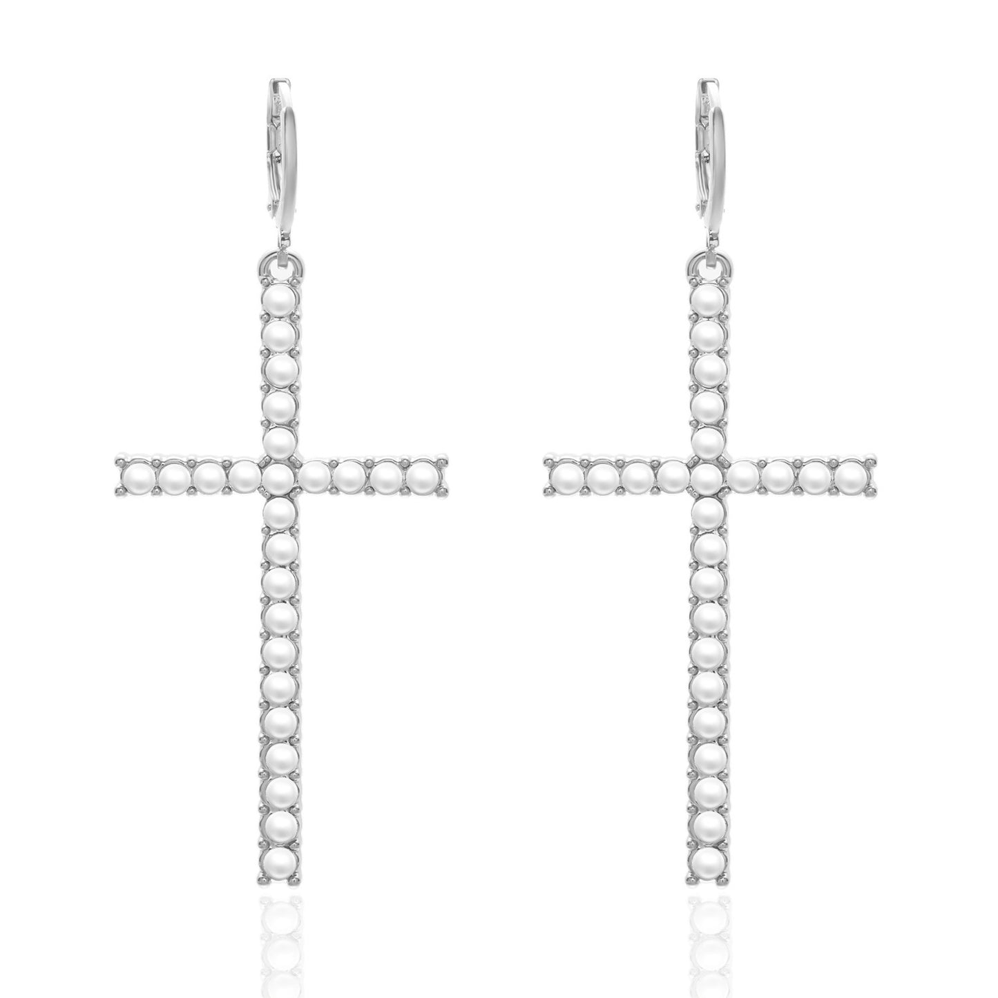 1 Pair Classic Cross Inlay Rhinestone Pearl Drop Earrings