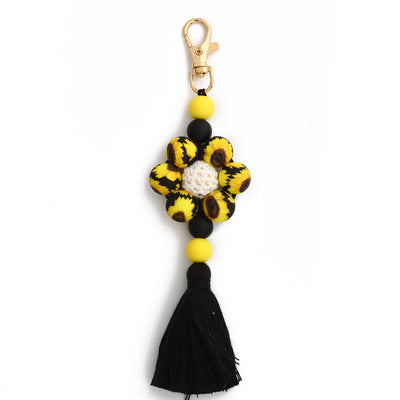 Pastoral Color Block Beaded Silicone Tassel Keychain for Women