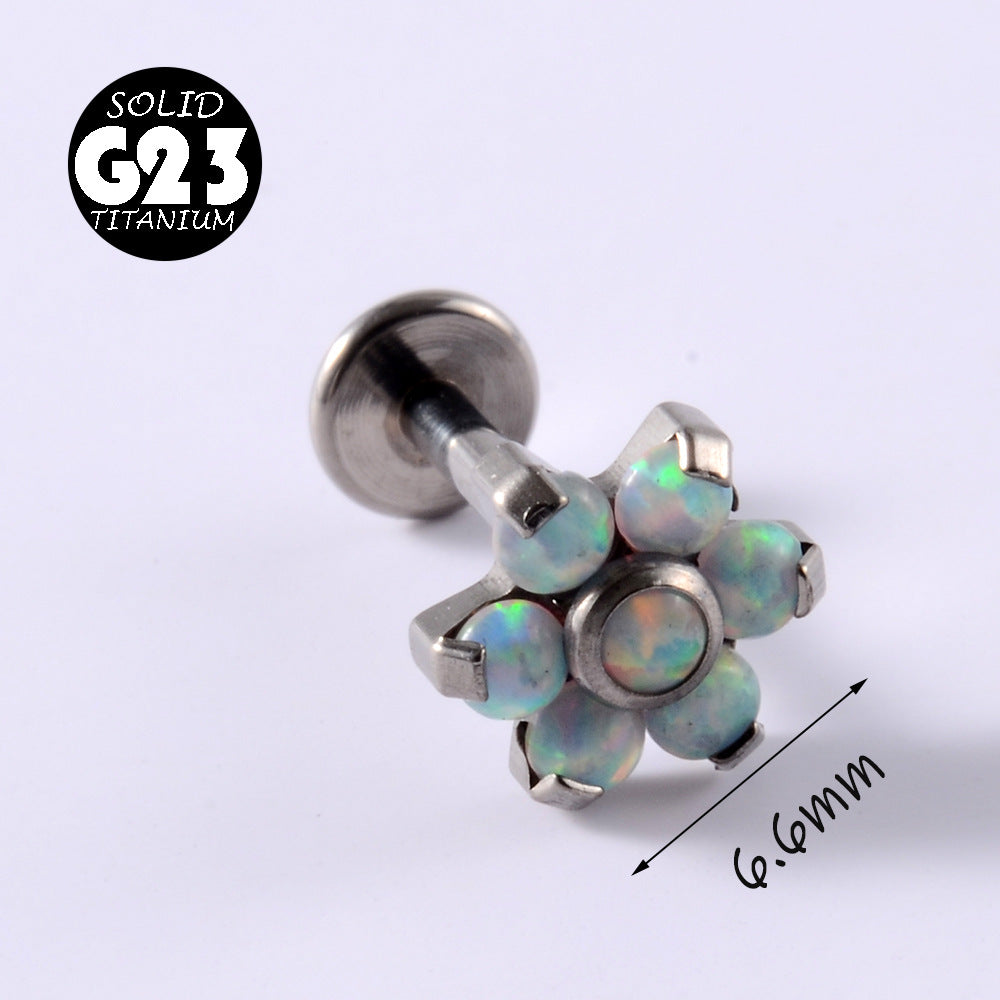 Flower Opal Zircon Ear Cartilage & Lip Studs in Stainless Steel and Titanium