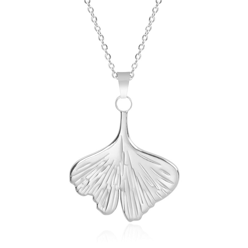 Ginkgo Leaf 18K Gold Plated Stainless Steel Pendant Necklace