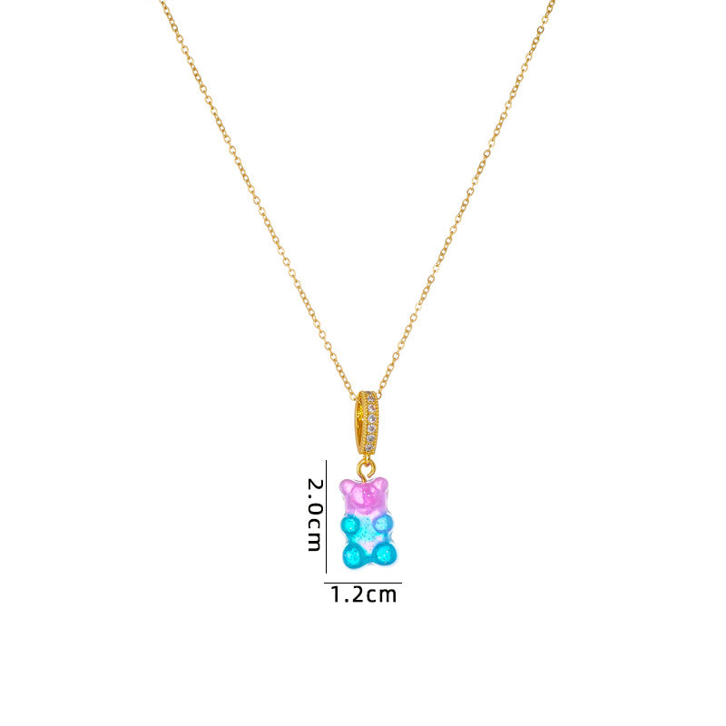 Colorful Bear Resin Zircon Pendant Necklace for Women and Men