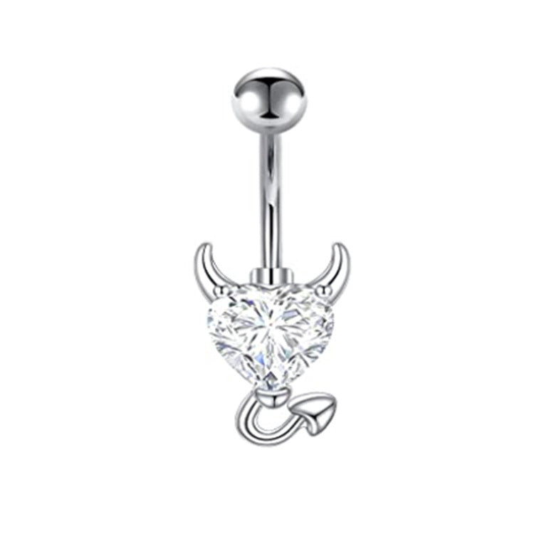 Heart Shape Titanium Steel Zircon Inlay Belly Ring - 5 Color Piercing Jewelry