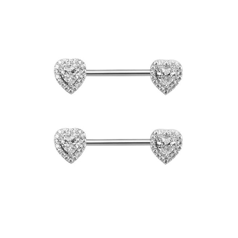 1 Pair Nipple Rings & Studs Hip-Hop Shiny Heart Shape Flower Butterfly 316 Stainless Steel  Copper Inlay Zircon Nipple Rings & Studs