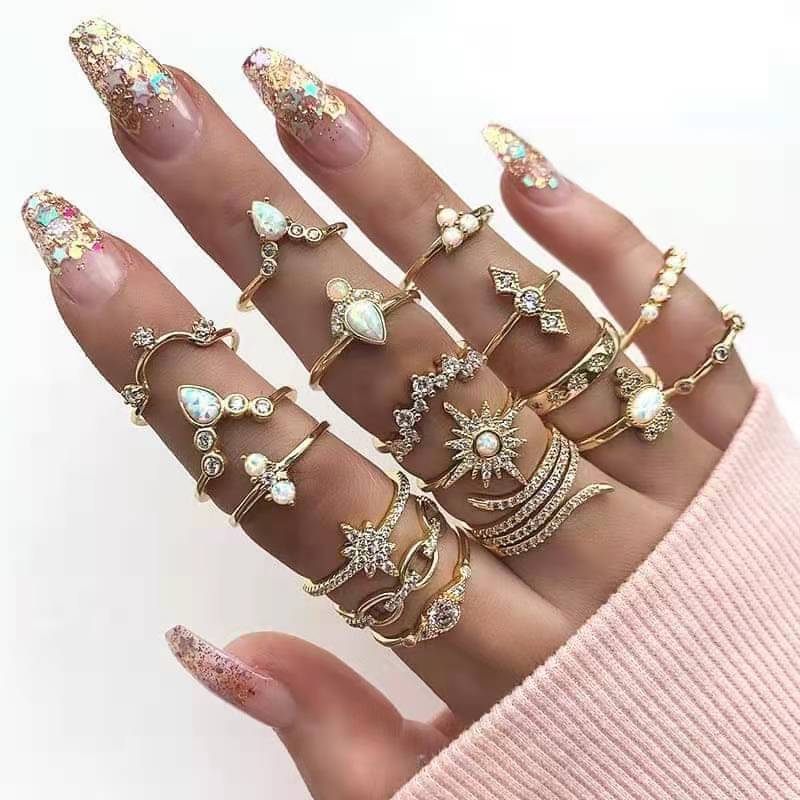 Retro Punk Butterfly Cross Square Alloy Hollow Out Women's Ring Set - 22 Pieces Adjustable Heart and Butterfly Design Rings