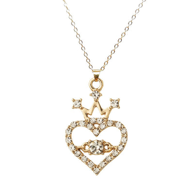 Elegant Heart Crown Rhinestone Necklace and Earrings Set for Women