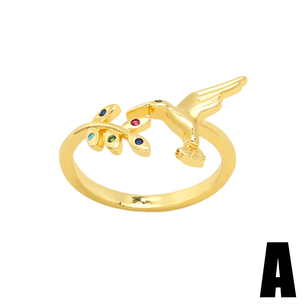 Simple Style Multi-Layer Nail and Dog Design Gold Plated Zircon Open Ring