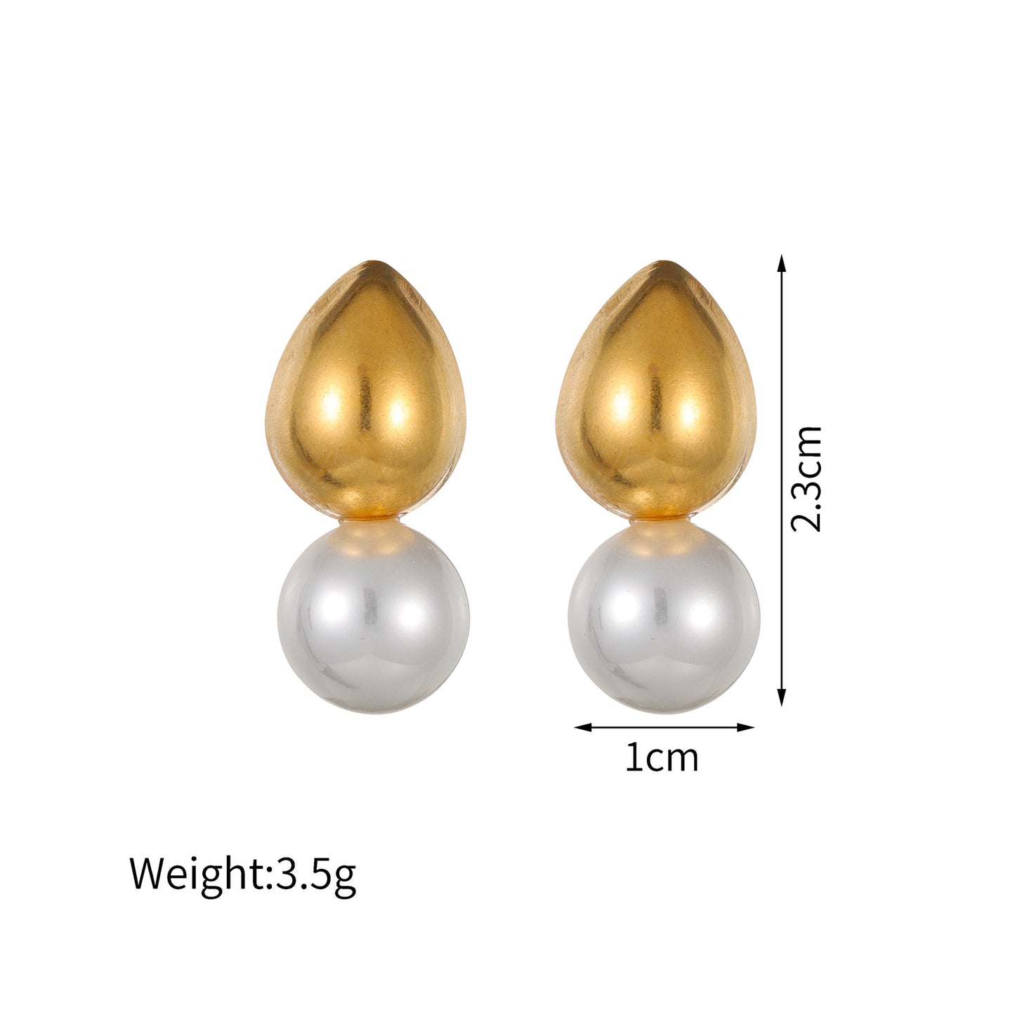 1 Pair Minimalist Heart Shape 18K Gold Plated Stainless Steel and Baroque Pearl Stud Earrings