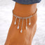 Vacation Bohemian Moon Heart Shape Rhinestone Tassel Layered Women's Anklet