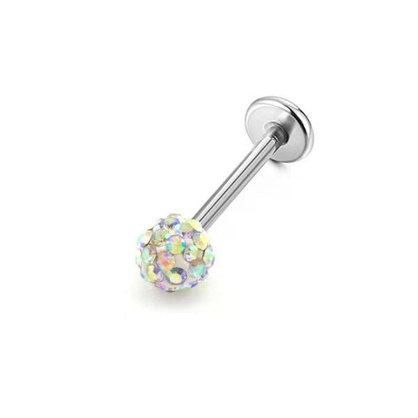 Geometric Stainless Steel Lip Rings & Multi-Color Shambhala Diamond Ball Stud Earrings