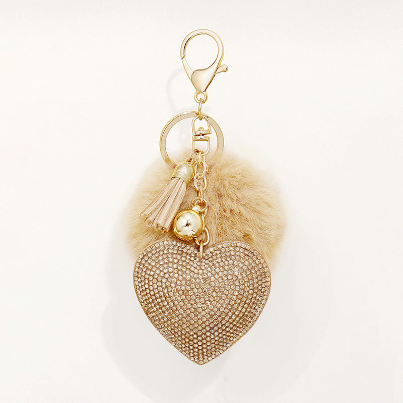 Alloy Heart Tassel Keychain with Rhinestone Charm for Bags and Cars