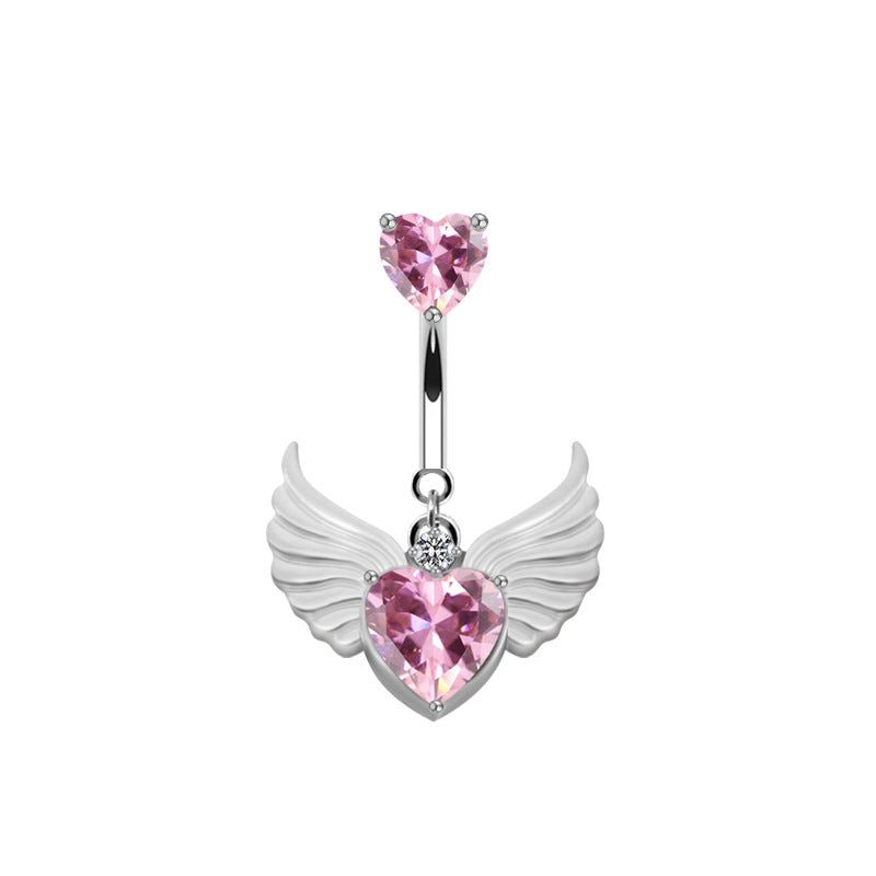 Elegant Butterfly Wings Zircon Rhinestone Belly Ring in White Gold Plated Stainless Steel