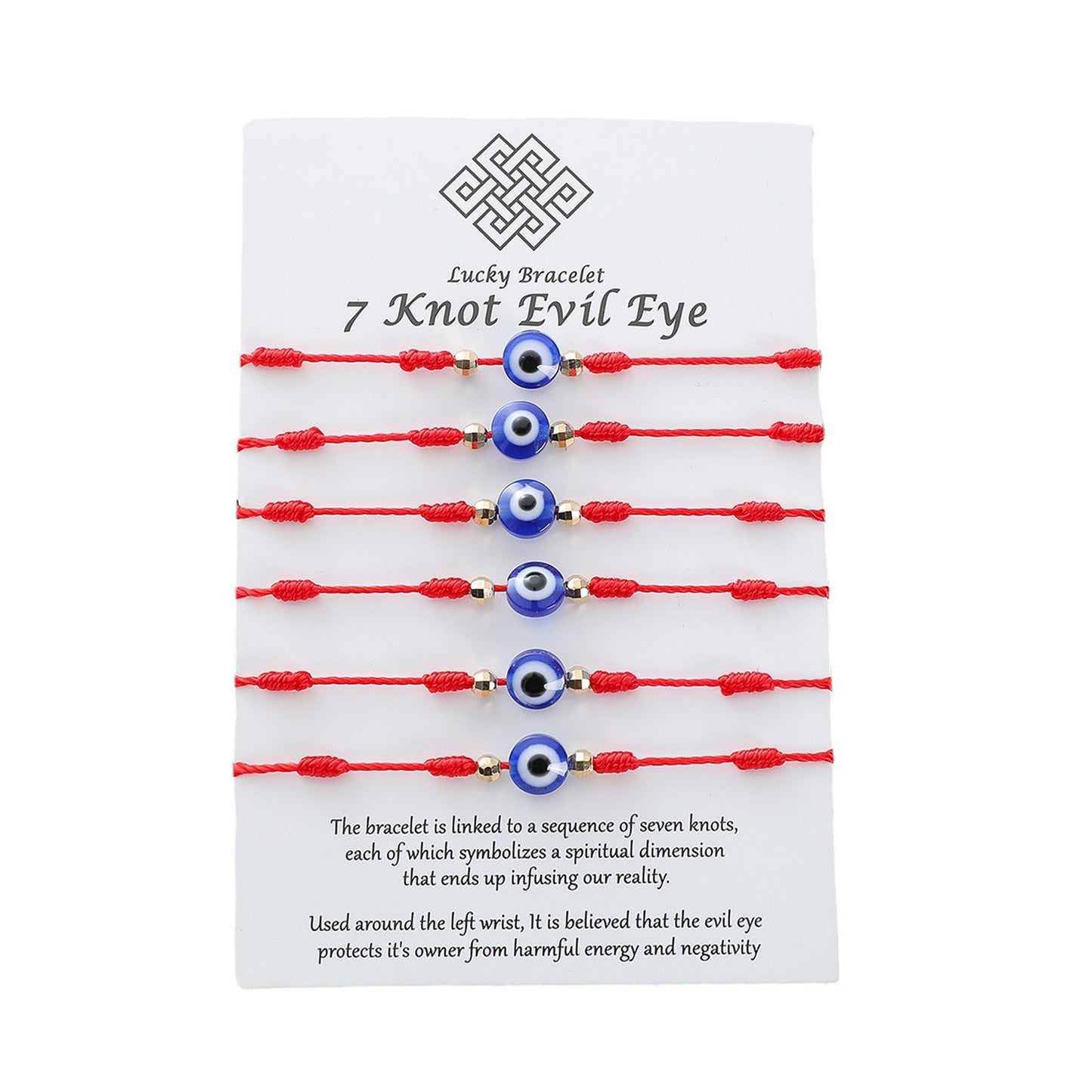 Demon Eye 7 Knot Lucky Red String Bracelet Set - 6 Pieces