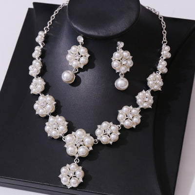 Elegant Floral Alloy Inlay Pearl Rhinestone Earrings and Necklace Set for Weddings and Parties