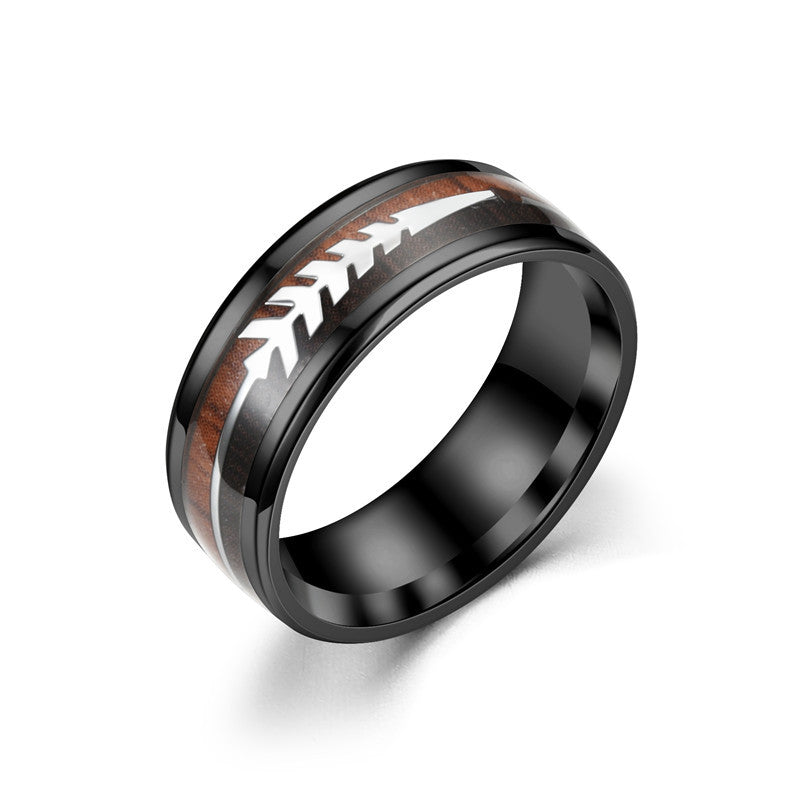 Fashion Two-Tone Wood Grain Arrow Titanium Steel Ring