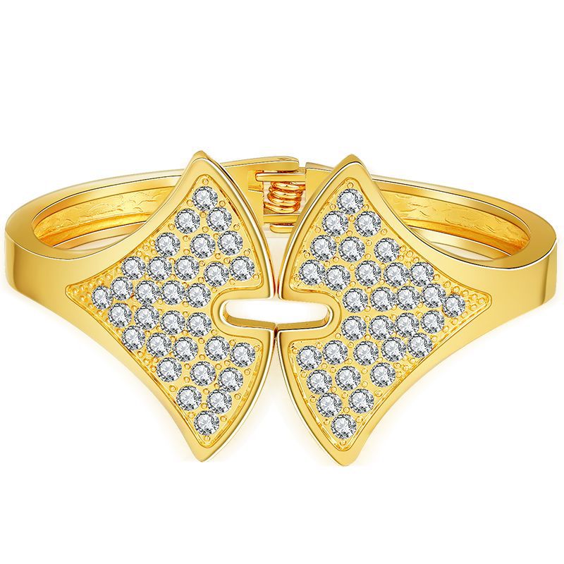 European Ginkgo Leaf Open Cuff Diamond Fan-shaped Bracelet