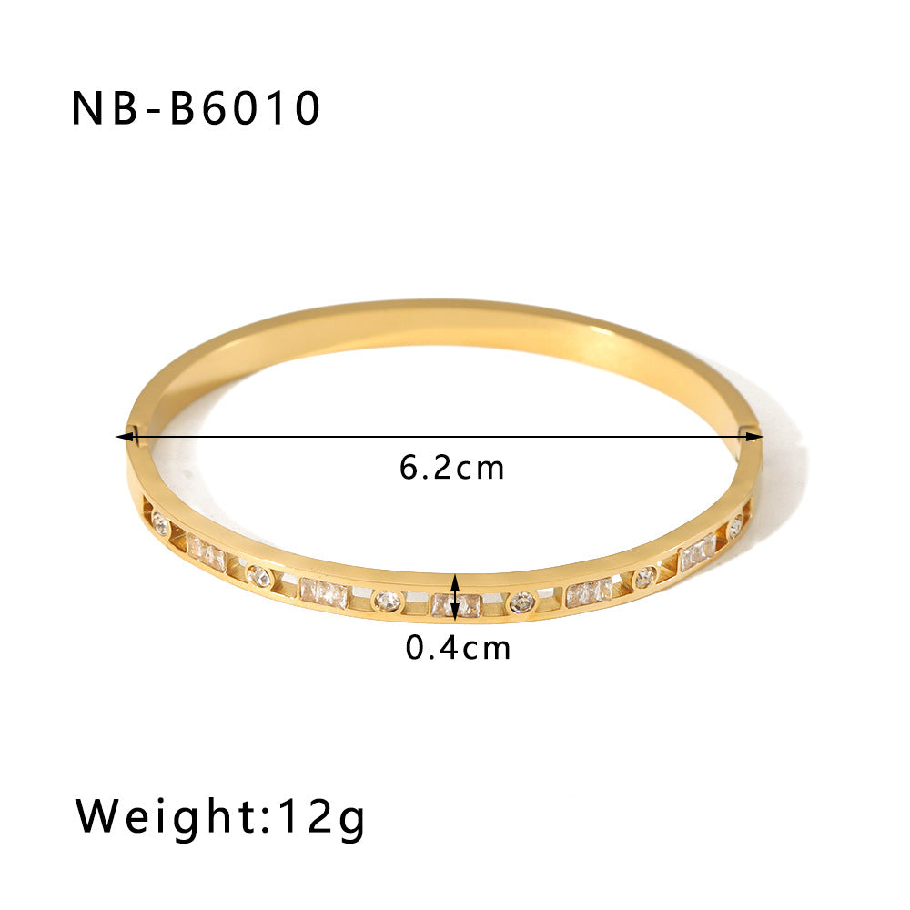 18K Gold Plated Geometric Zircon Bangle with Roman Numerals and Star Design