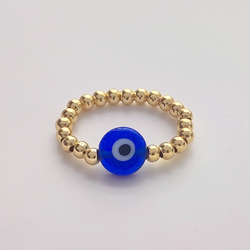 Artistic Evil Eye 18K Gold Plated Beaded Glass Ring