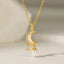 18K Gold Plated Stainless Steel Conch Shell & Pearl Pendant Necklace with Rhinestones