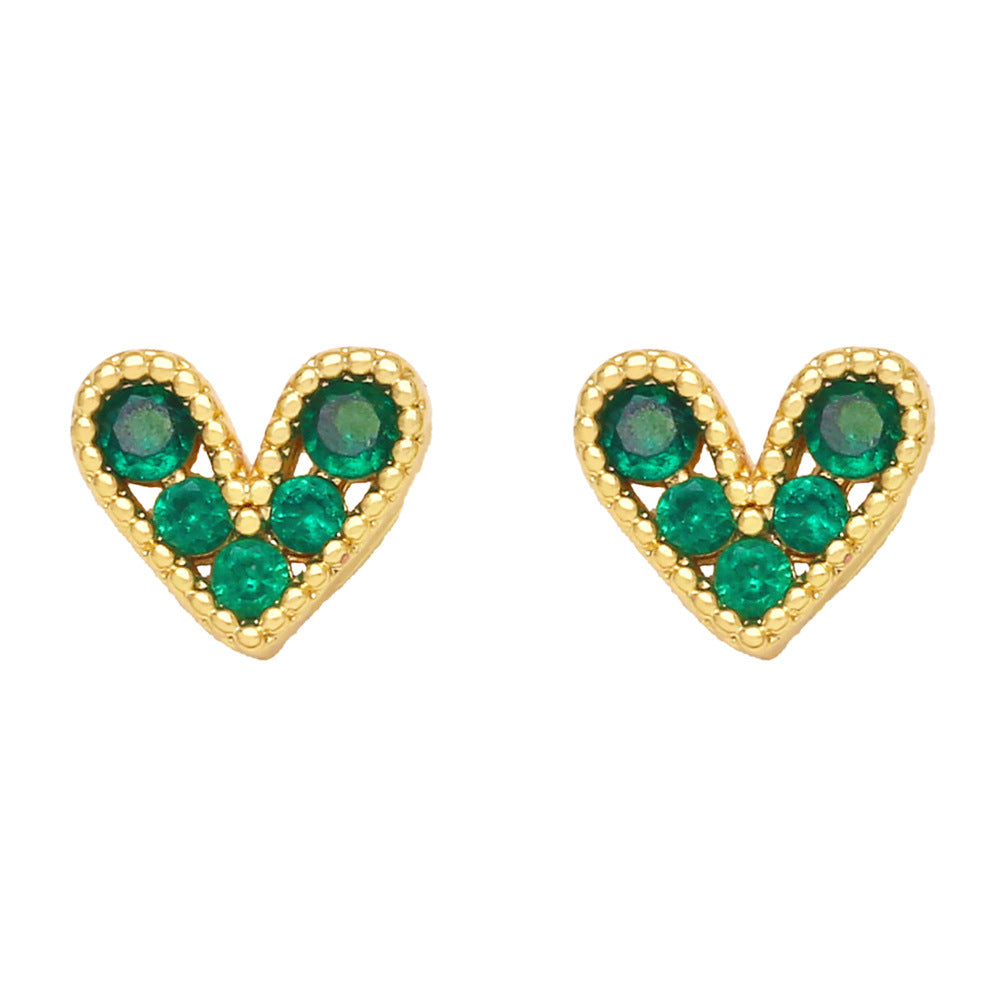 European American Mini Zircon Heart Copper Earrings - Chic Design Studs for Women