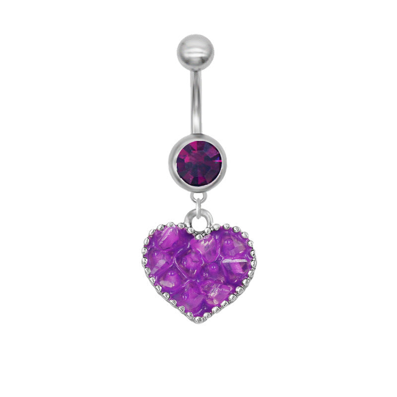 1 Piece Heart Shape Belly Ring - Punk Simple Style, 316 Stainless Steel with Rhinestone Inlay, White Gold Plated