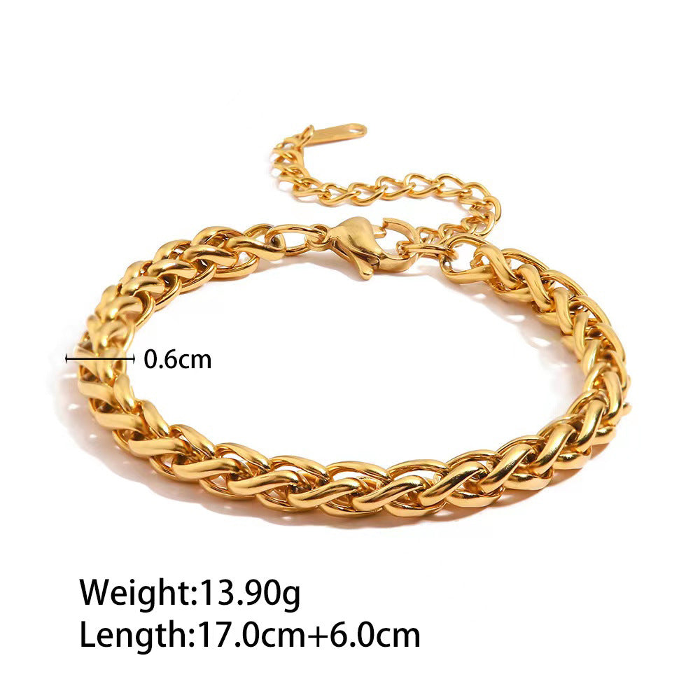 18K Gold Plated Stainless Steel Double Layer Cuban and Snake Chain Bracelet