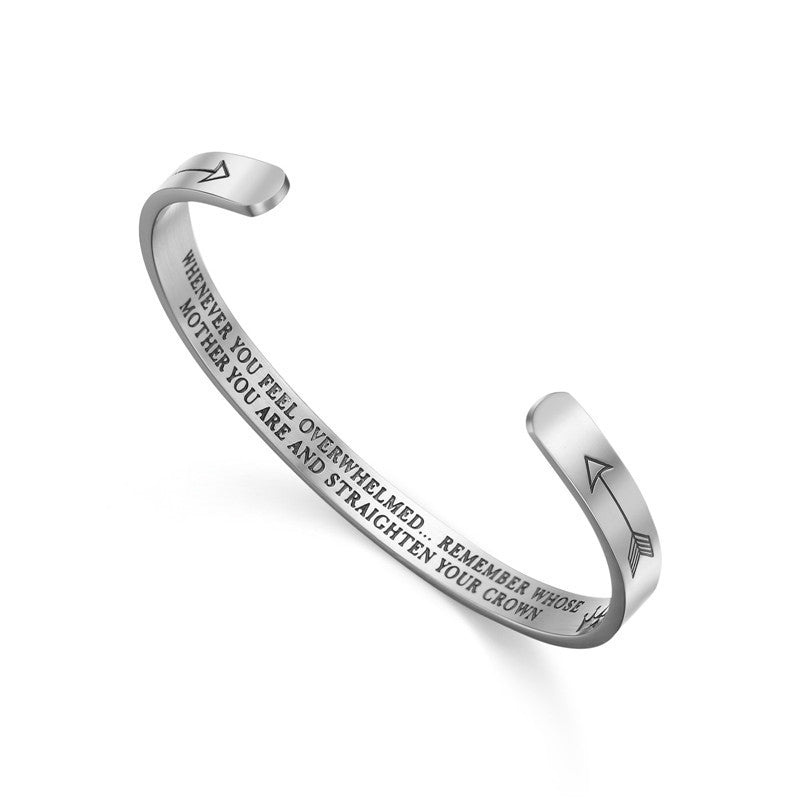 Minimalist Engraved Stainless Steel Gold Plated Open Cuff Bracelet Wholesale