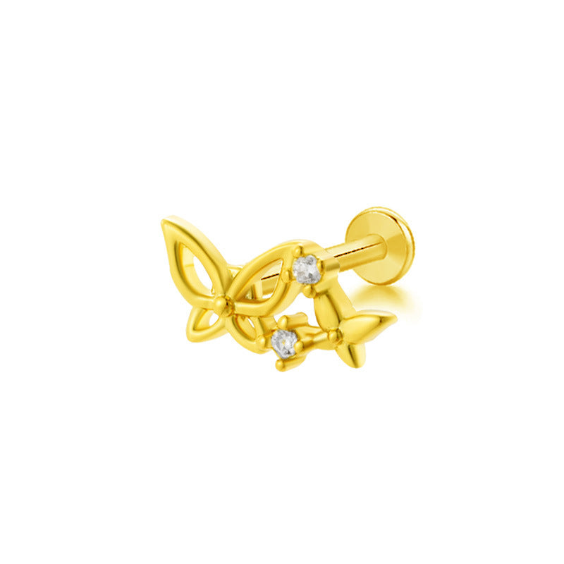 Butterfly Bow Knot Leaf Lip Rings with White Zircon and Rhinestones in Stainless Steel and Gold Plated Finish