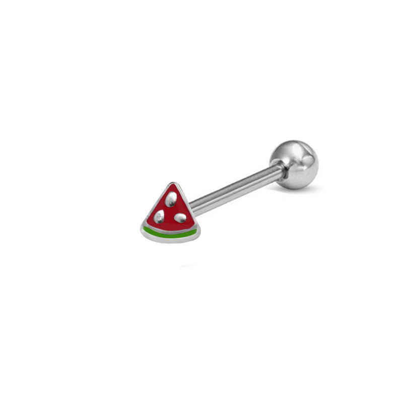 Cute Tropical Fruit Tongue Ring - Stainless Steel & Acrylic Inlay