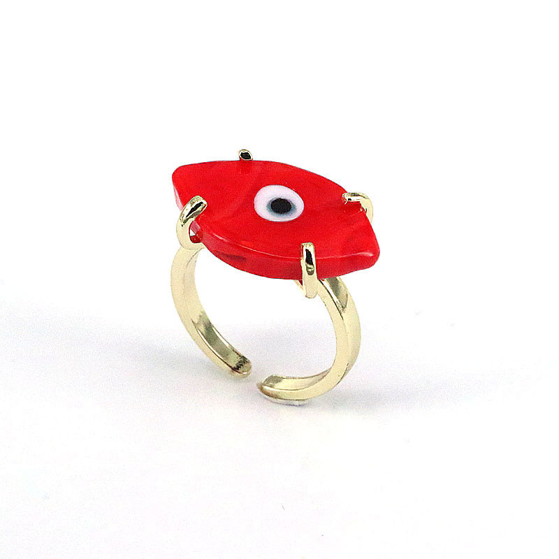 Retro Bohemian Gold Plated Copper Glass Eye Adjustable Open Ring