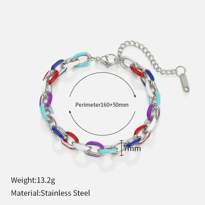 Color Block Stainless Steel Enamel Bracelet - Trendy Hip Hop Style for Women