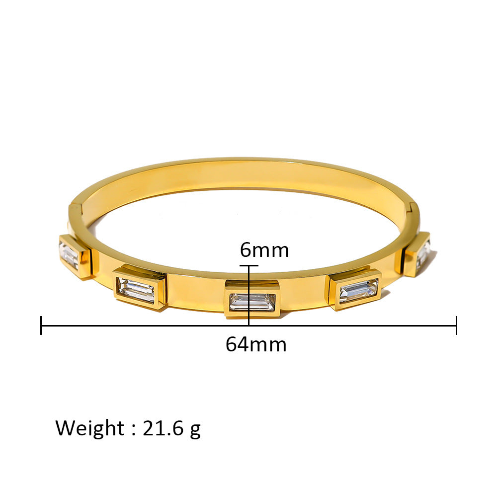 18K Gold Plated Zircon Geometric Star Flower Stainless Steel Bangle Bracelet for Women