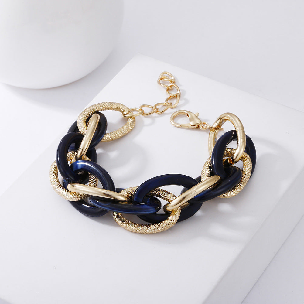 Multi-Layer Geometric Acrylic and Metal Chain Bracelet - Retro Leopard Design