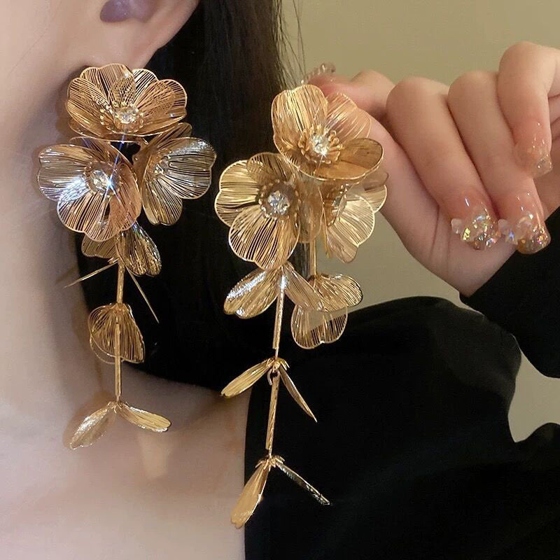 Bridal Gold Flower Hair and Earring Set for Wedding Dress Accessories