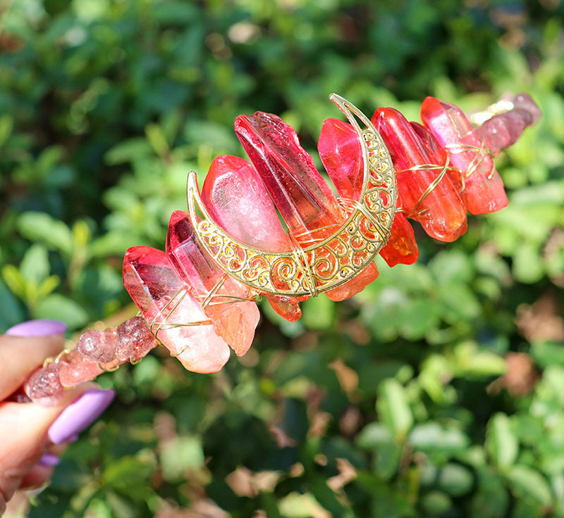 Women's Geometric Moon Crystal Stone Handmade Bridal Hair Crown