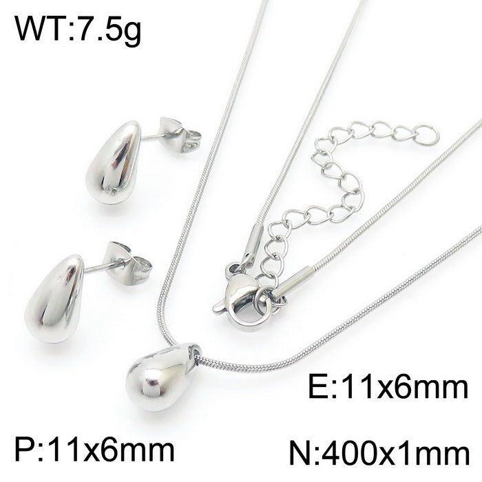 1 Pair Minimalist Water Droplet 18K Gold Plated Stainless Steel Earrings and Necklace Set