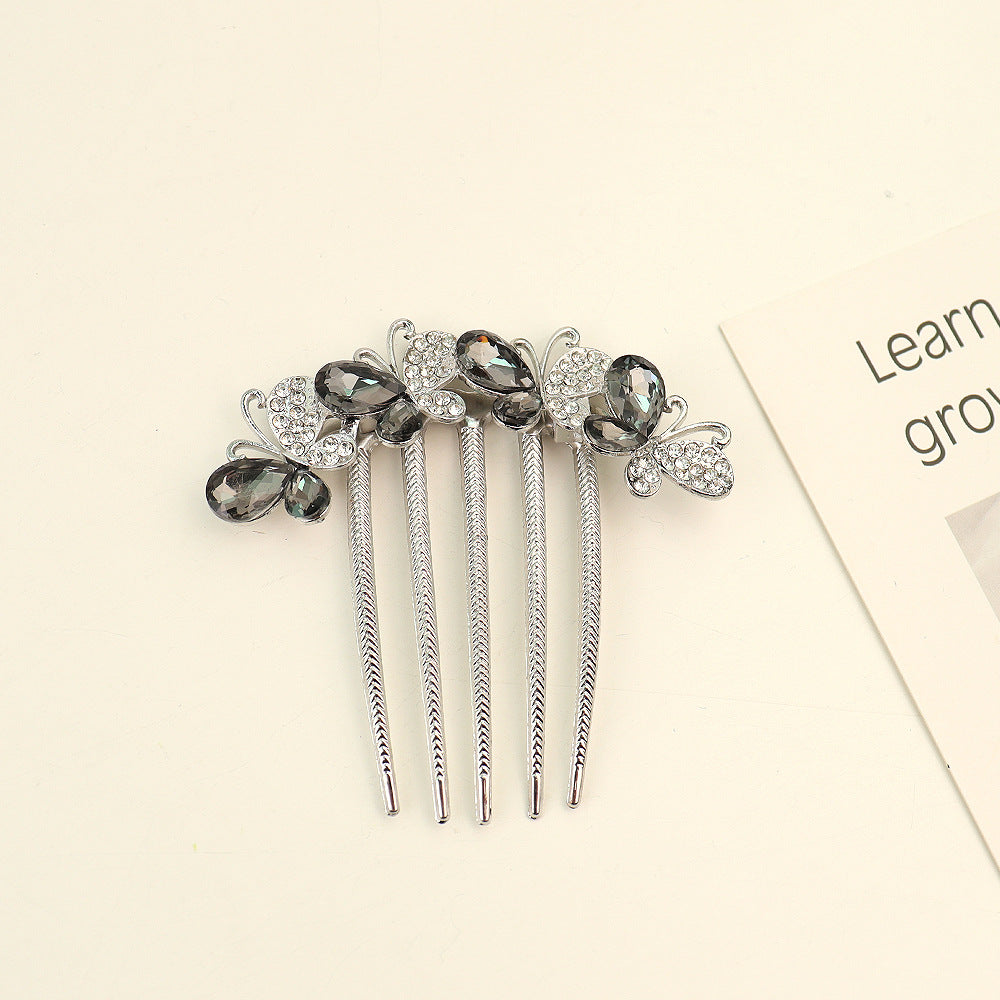 Women's Shiny Butterfly Rhinestone Pearl Hair Insert Comb