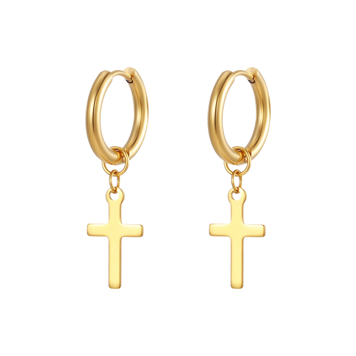 1 Pair Minimalist Cross 18K Gold Plated Stainless Steel Hoop Earrings