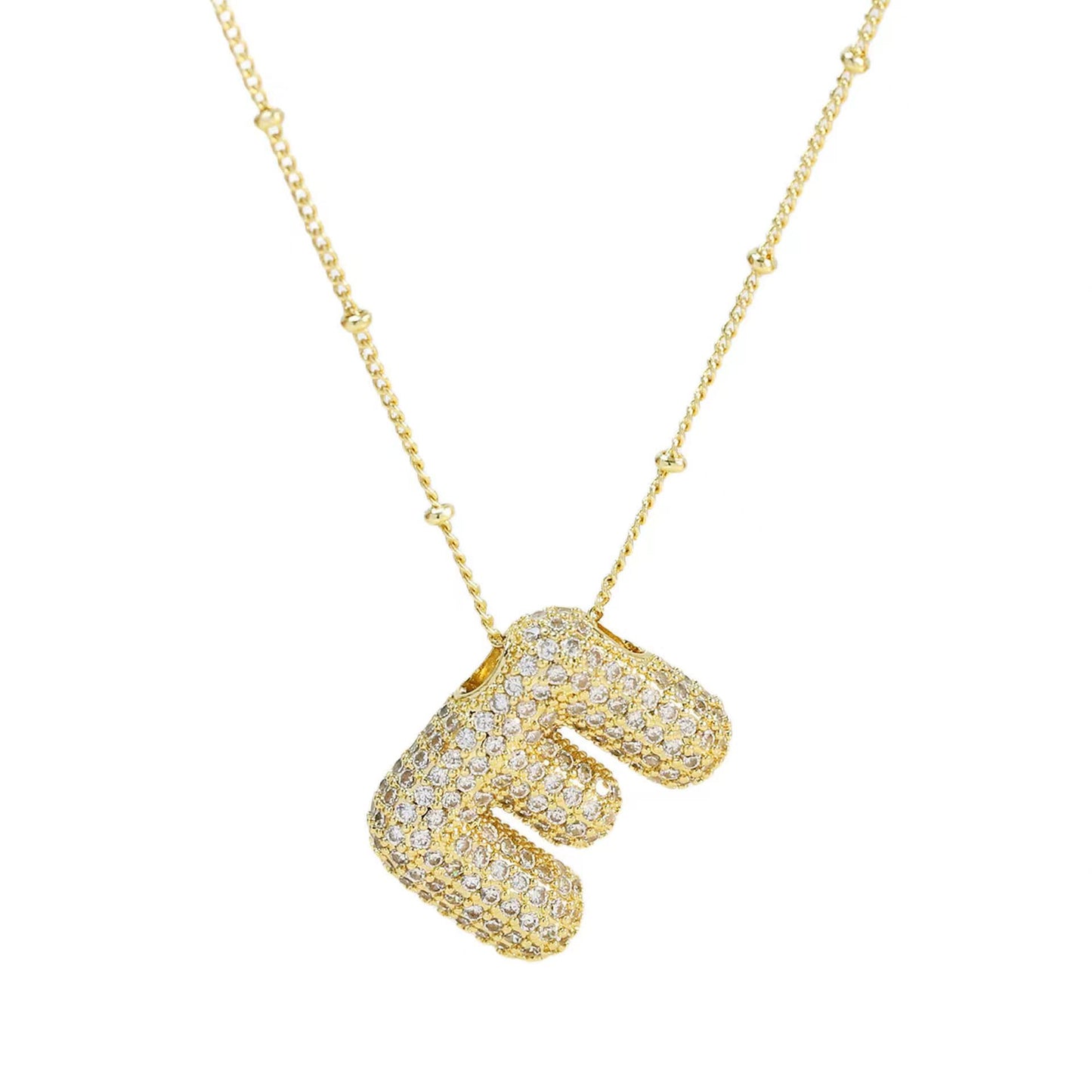 Wholesale Hip-Hop Rock Letter Zircon Pendant Necklace - 18K Gold Plated Stainless Steel with Copper Inlay