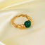 Simple Style Vintage Horn Design 18k Gold Plated Stainless Steel Ring with Pearl and Natural Stone