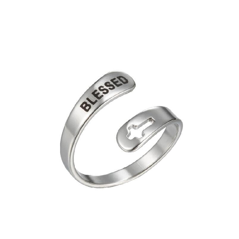 Retro Stainless Steel Letter Open Ring - Fashion Double Layer Design