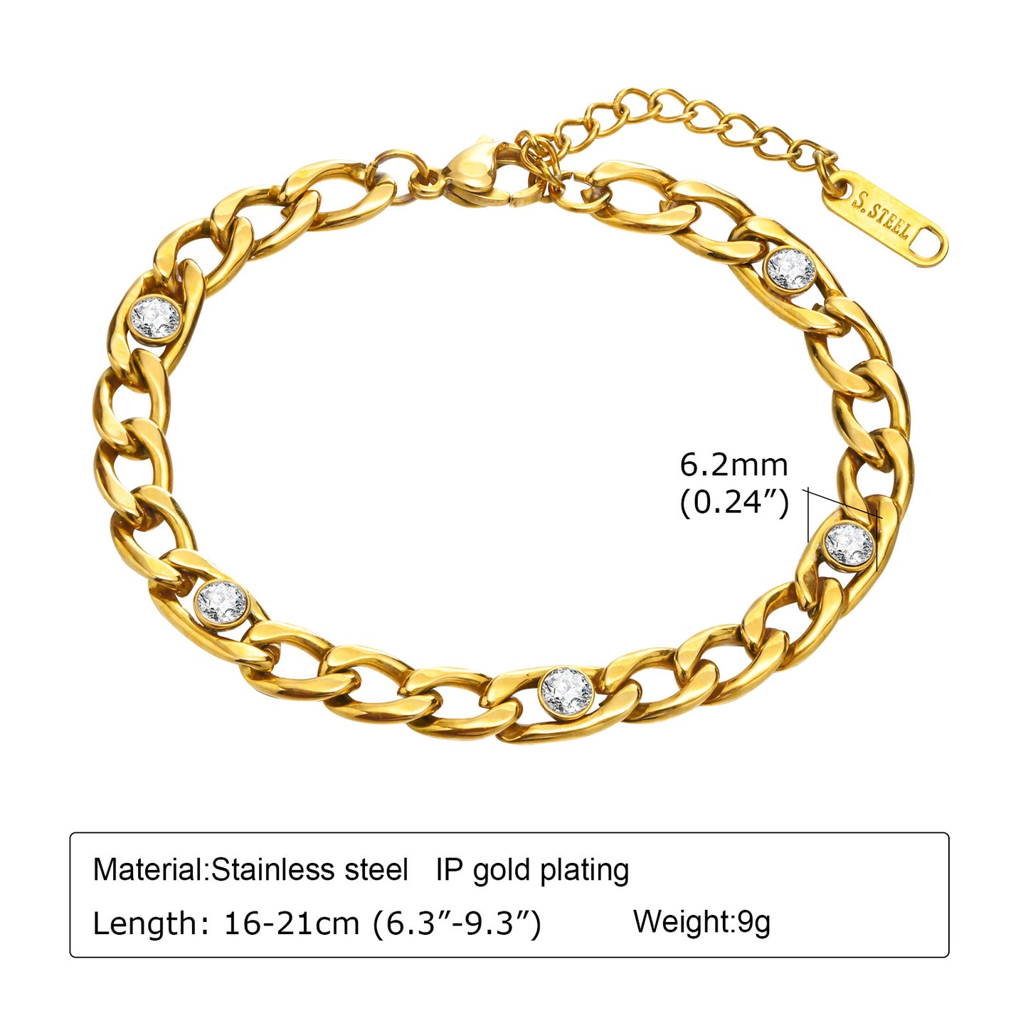 Elegant Geometric 18K Gold Plated Zircon Stainless Steel Layered Bracelets for Women