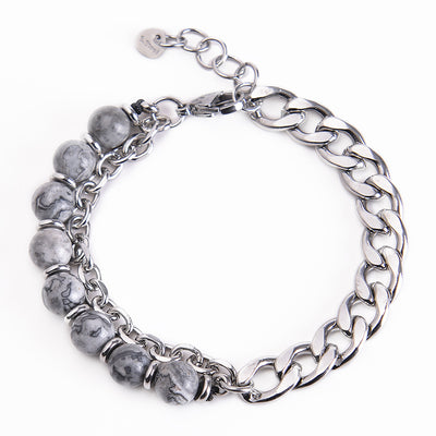 Geometric Stainless Steel Natural Stone Beaded Men's Bracelet