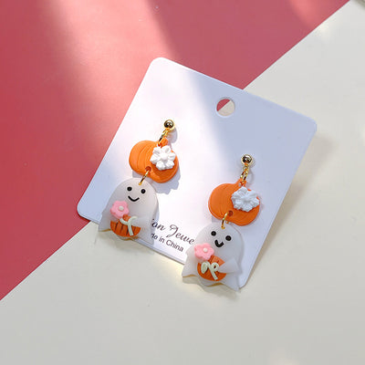 1 Pair Cute Halloween Moon & Pumpkin Polymer Clay Drop Earrings