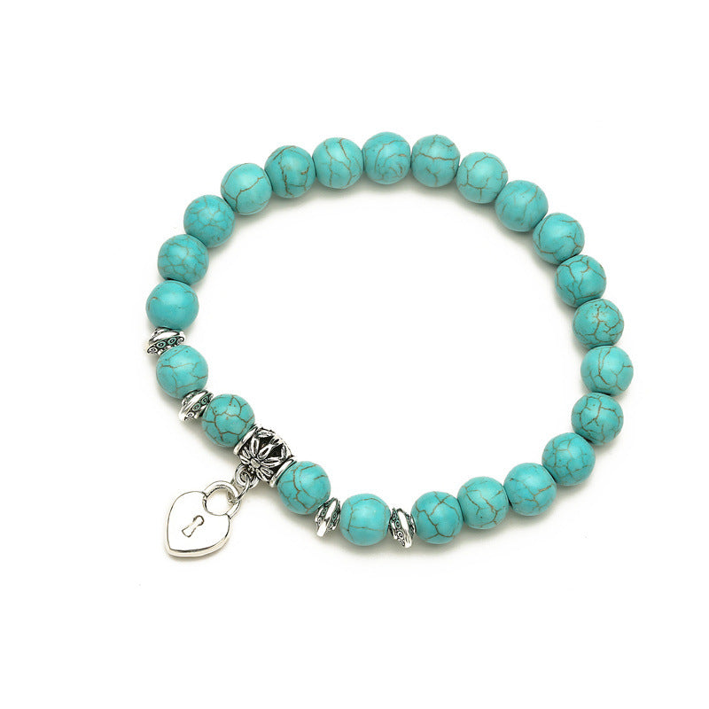 Retro Ethnic Geometric Turquoise Beaded Bracelet Set with Cross Charms