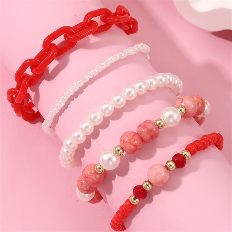 Cute Geometric Alloy and Imitation Pearl Beaded Children's Bracelet