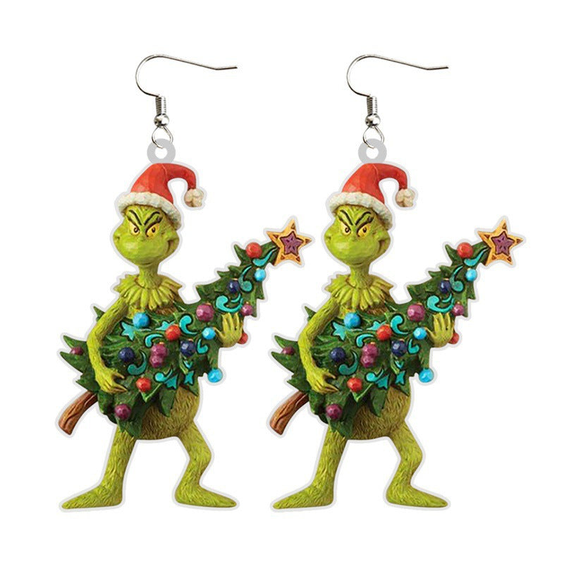 Cartoon Character Grinch Christmas Acrylic Drop Earrings